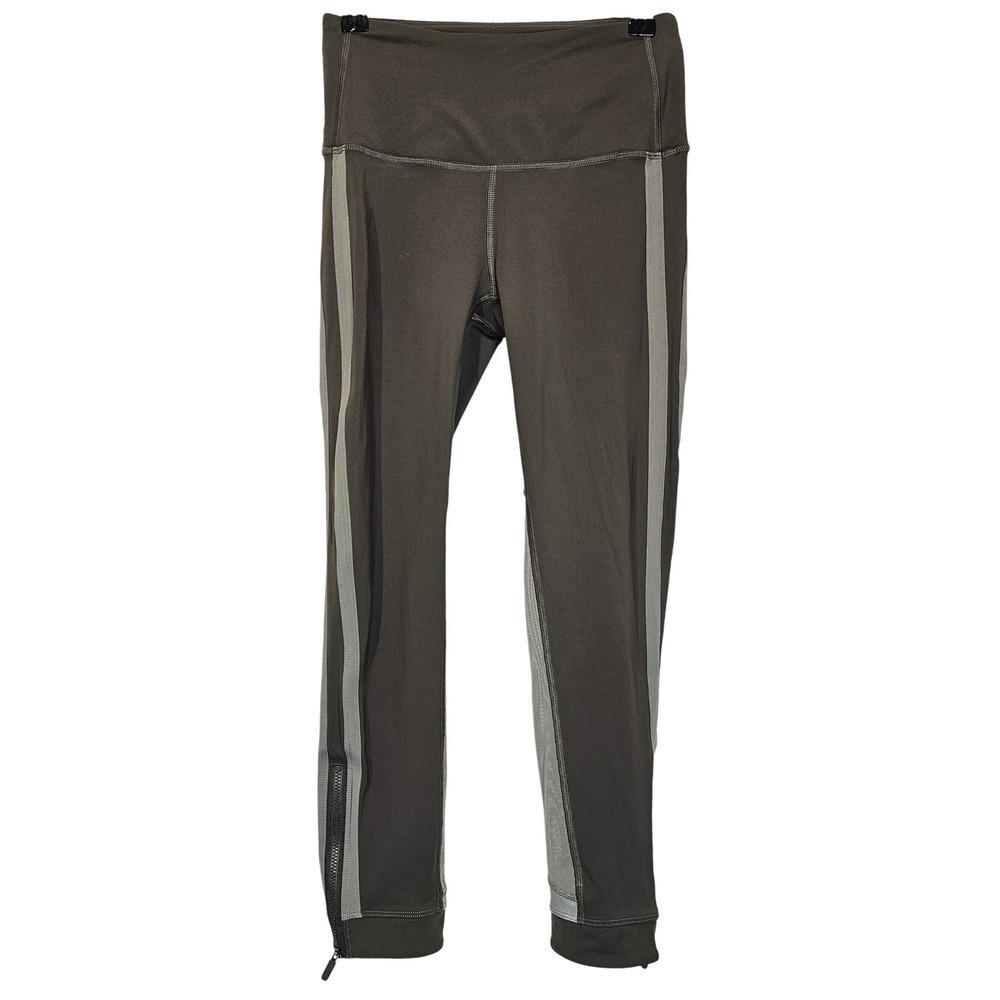 Lululemon Zip the Line Crop 24" Green Mesh‎ Reflective Leggings Size 4 - Picture 2 of 11